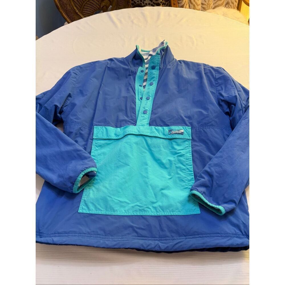 Chubbies Reversible Pullover Jacket Blue Teal Wave Fleece Men's Large Preppy Y2K